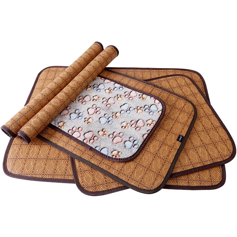 

Pet summer supplies dog cold mat Coral velvet rattan the opposite of the two-use pet cold mat mat