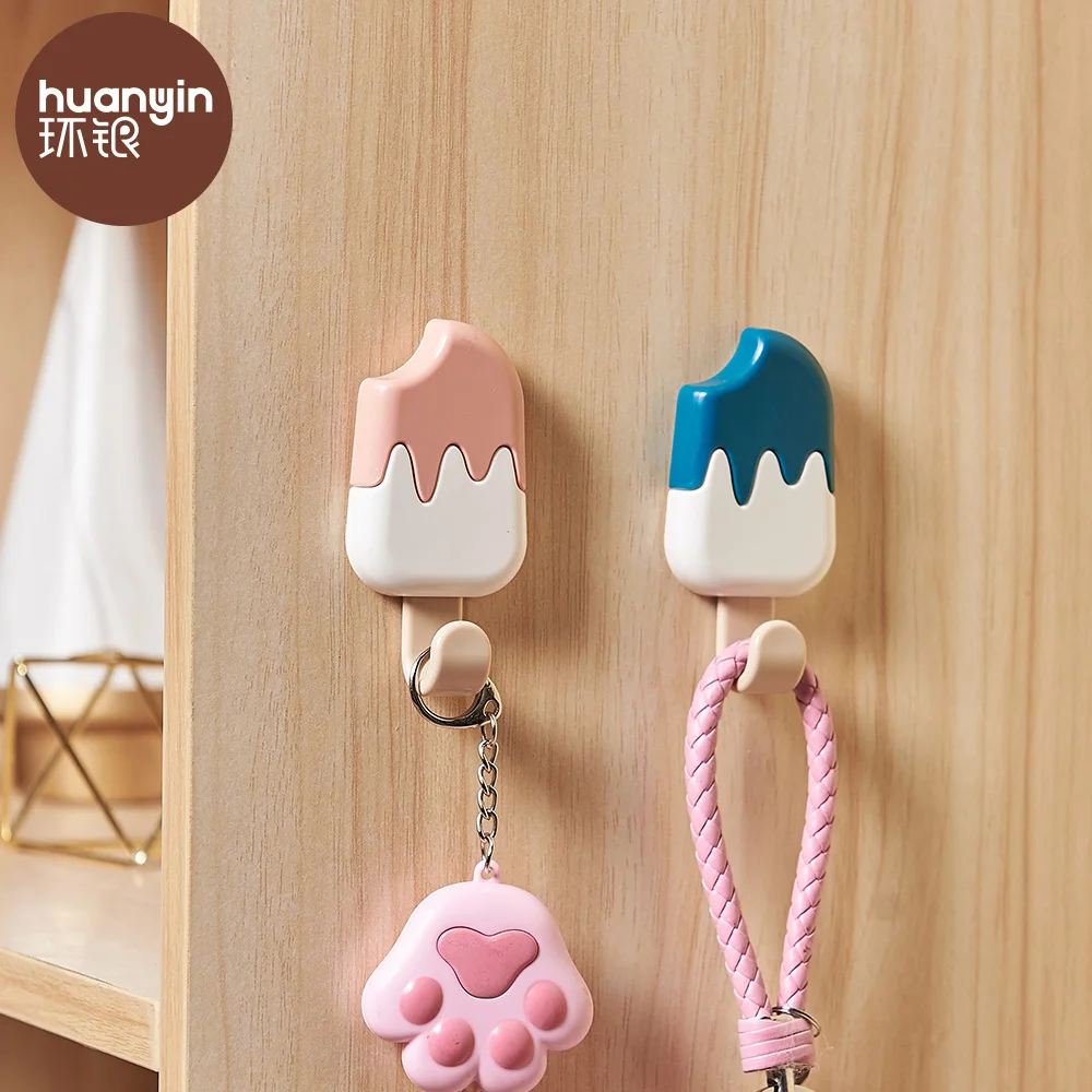 

Cute kids ice cream ABS PS wall mount key plastic adhesive hook gancho de parede