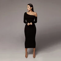 

Women Apparel Solid Sexy Elastic Maxi One Shoulder Long Dress Bodycon