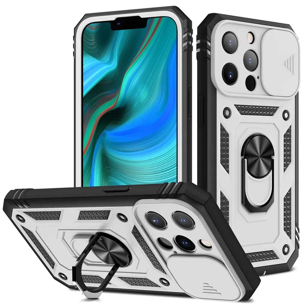 

Luxury Sliding Camera Lens 3 in 1 Magnetic Car Phone Case 360 Full Cover Magnet TPU PC Phone Case For iPhone 11 12 13 Pro Max, Black+black,blue+blue,pink+green,pink+red,green+green,green+pink