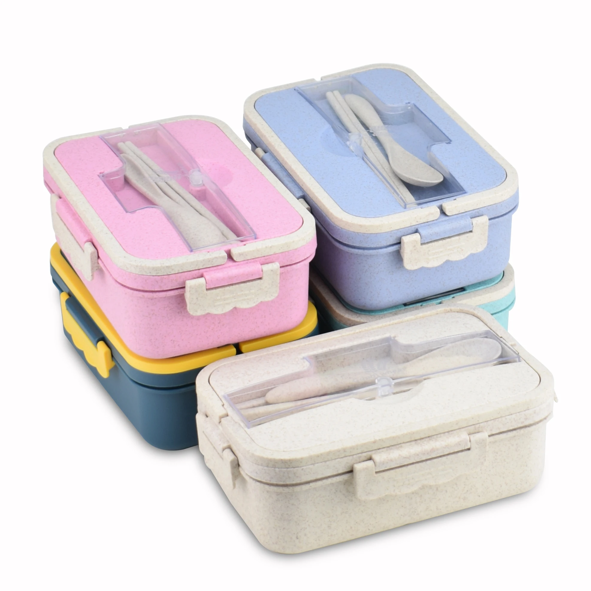 

Manufacturer wholesale cheap reusable leakproof food warmers 3 compartment plastic wheat straw bento lunch box set for picnic