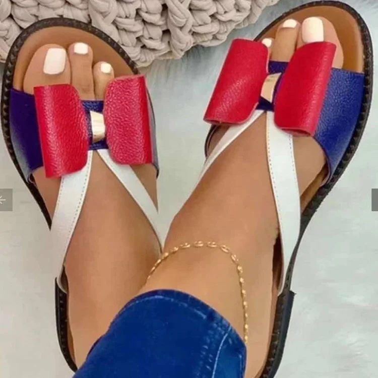 

New Arrival Flat Bow Strap Sandals 2021 Summer Ladies Beach Slippers and Sandals Large Size, 3 colors