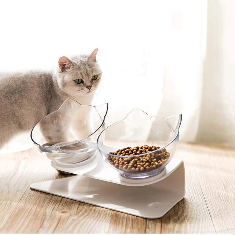 

Adjustable 15 Degree Tilt Design Neck Guard Stand Raised Pet Cat Elevated Bowl