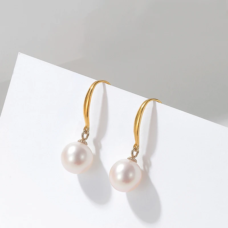 

Solid 18K gold earring pearl earring real gold round pearl real gold earring jewelry accept customizing