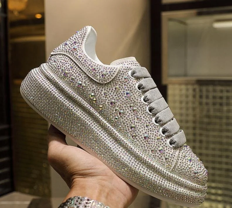 

2021 fashion new arrivals all rhinestone sneakers women casual flats ladies sport shoes lace up