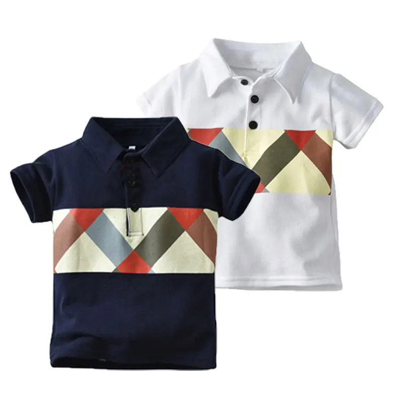 

Boy's Cotton Shirt Clothing Kid Boy Polo T Shirt Graphic Printing Kids Polo Shirt For Kids, Navy and white