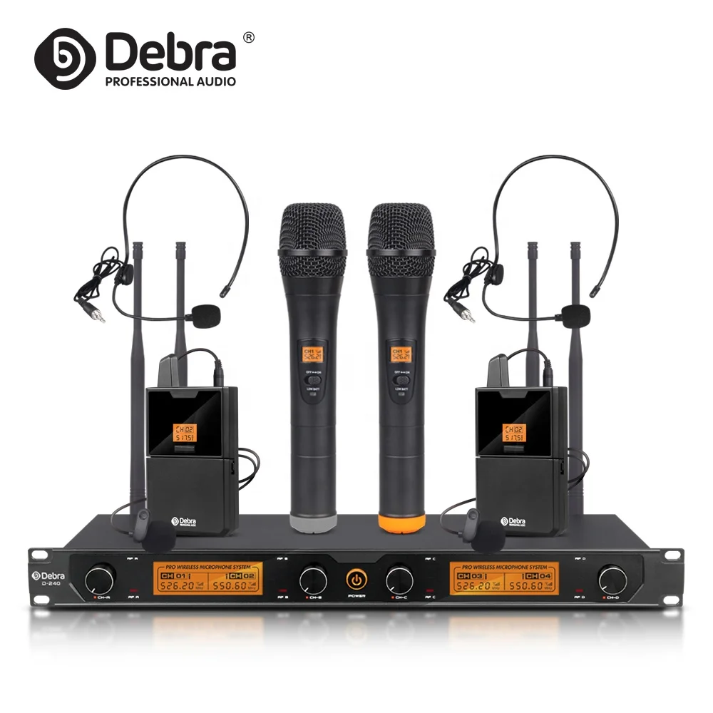 

Debra Audio D-240 4 Channel Handheld & Lavalier & Headset Mic UHF Wireless Microphone cordless System For Speech Karaoke Party