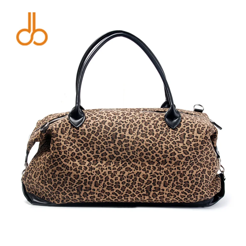 

DOMIL Canvas Black Leopard Tote Bag Weekend Travel Purse Extra Large Size Duffle Handbag with Sturdy PU Handles