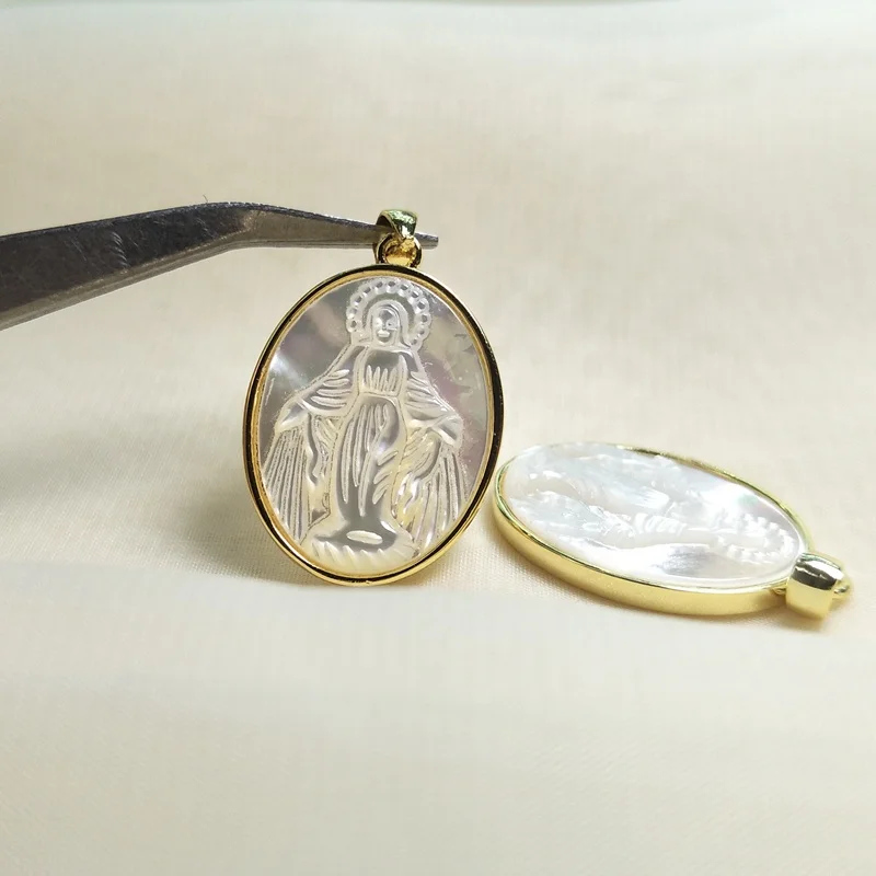 

alloy plated 18k gold mother of pearl shell Virgin Mary charm pendant jewelry