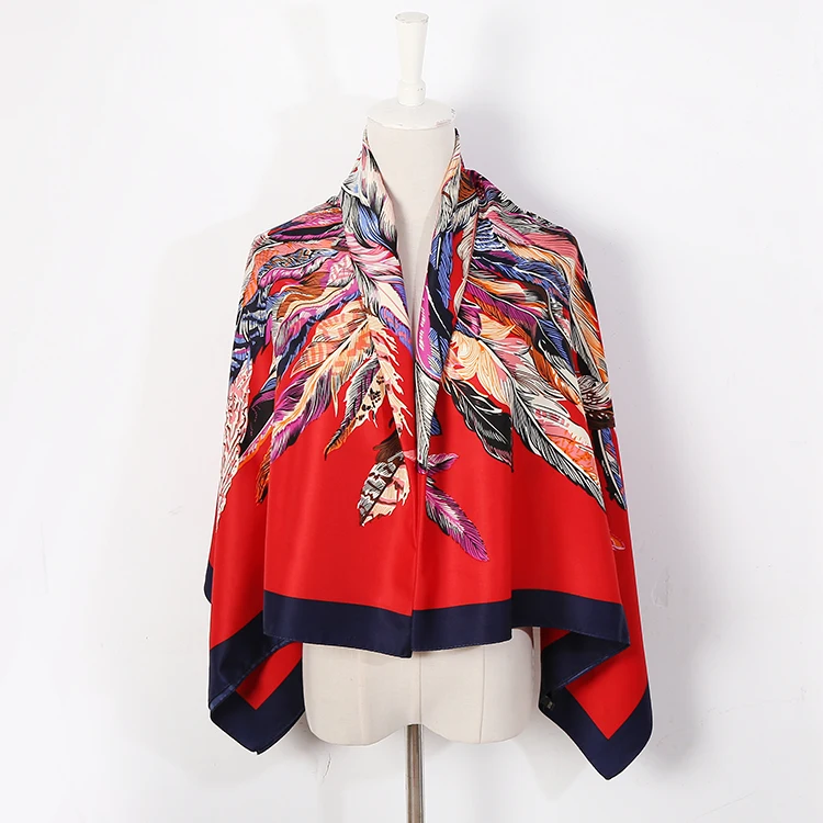 Wholesale FENNYSUN  China 100% Polyester Twill 130*130 Long Square Scarves Fashion Custom Printed Own Design Silk Scarf