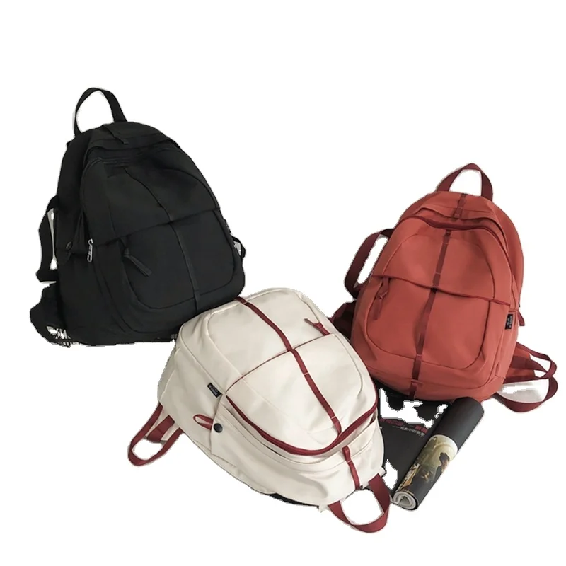 

2021 new high quality nylon travel backpack youth leisure school backpack, White/black/red