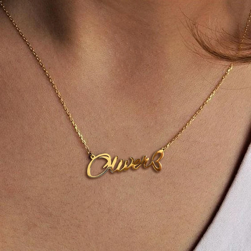 

Personalized Custom Name Stainless Steel Necklace Jewelry Gold Plated Letter Pendant For Women Name Necklaces