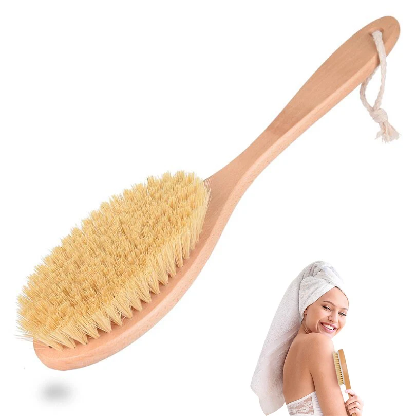 

Eco Friendly Sisal Vegan Bristle Long Handle Wood Wet or Dry Body Bath Massage Exfoliating Skin Brush for Back Scrubber