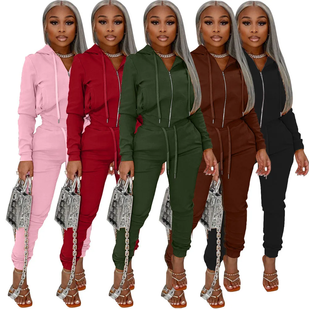 

2021 Fall Fashion Women Trendy Hoodie Crop Top And Pants Sportswear Two Piece Lounge Wear Sets women