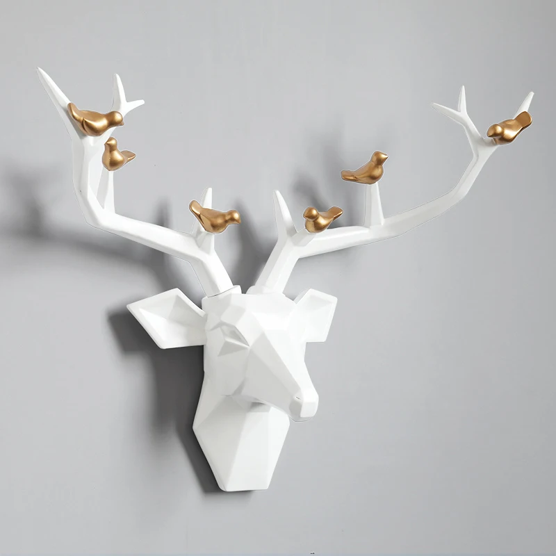 

Amazon hot sale 3d deer head wall decor birds sitting on branch animal head wall decoration for home and garden, As show or according to customer requirements