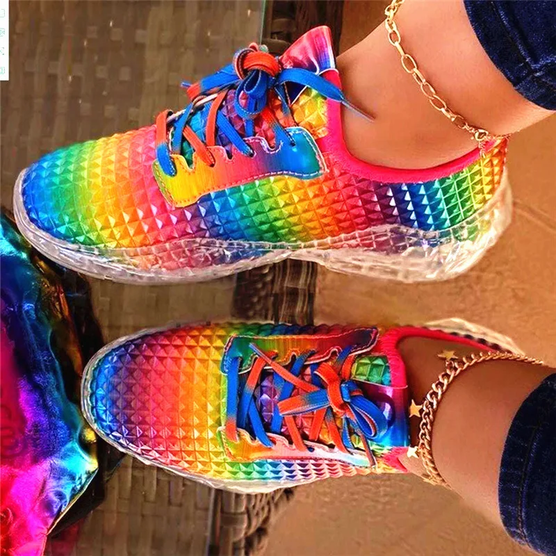 

Hot Sale New Women Rainbow Tie-dye Candy Jelly Outsole Casual Sneakers Sport Shoes