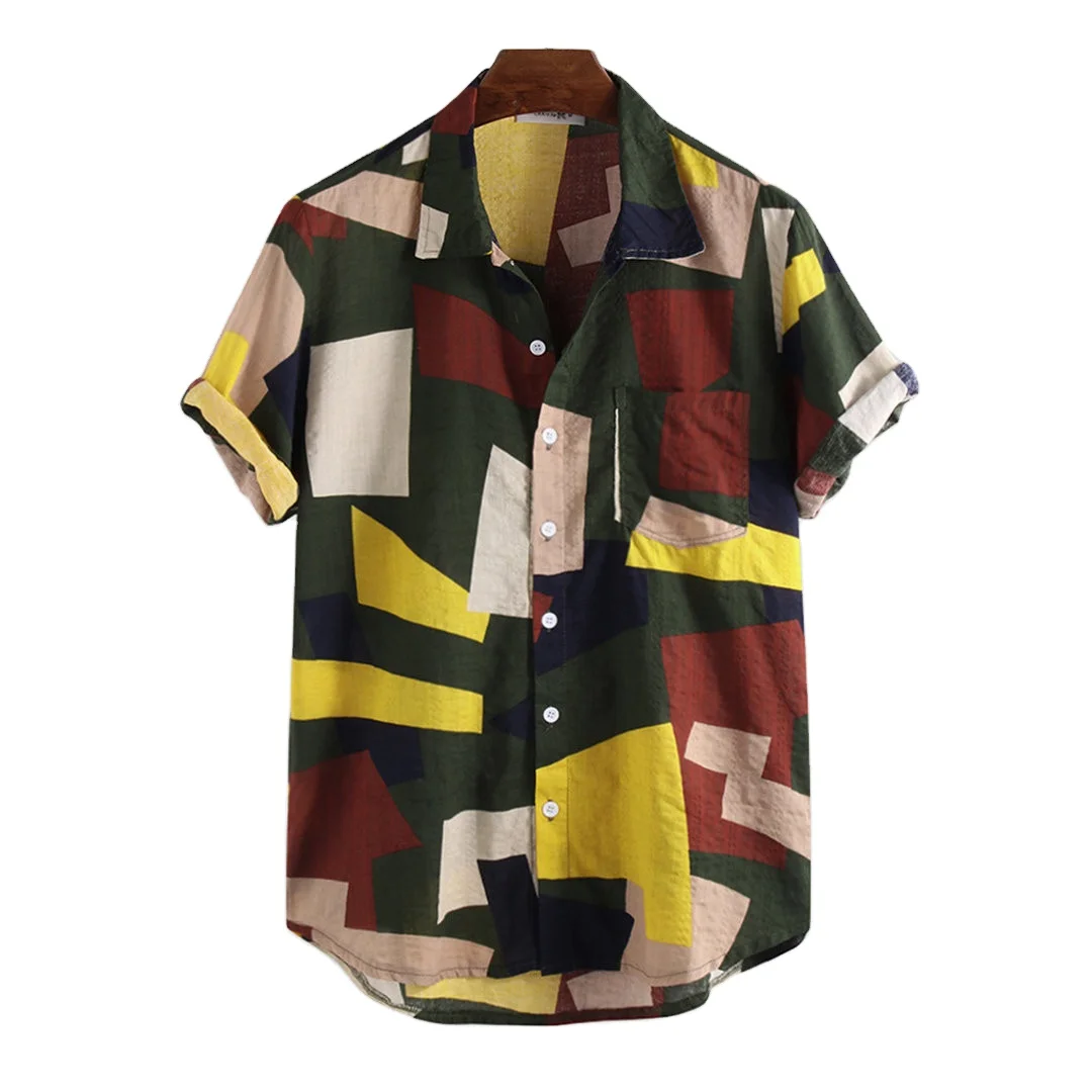 

New printed men's retro shirt summer beach short-sleeved men's shirt crazy shirts