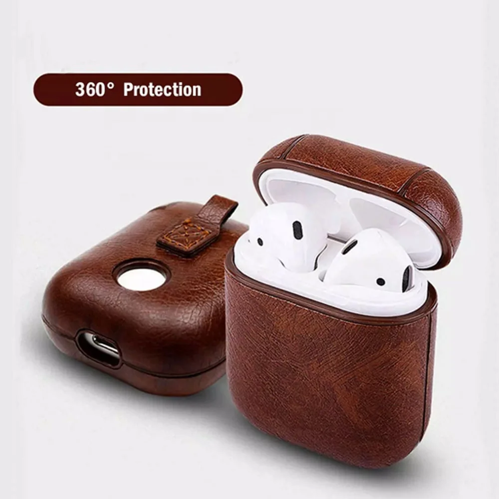 

Leather Protective Bag for Earphone Headphone airpods 2 3 pro Charging Case Shockproof with Metal Hook Carabiner Portable Cover, 4 colors