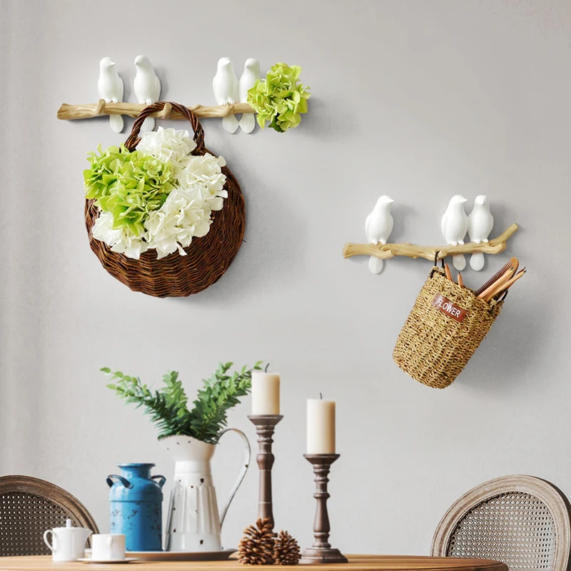 

High end 4pcs white resin bird key coat hooks creative living room wall hangings for home decorations, As show or according to customer requirements