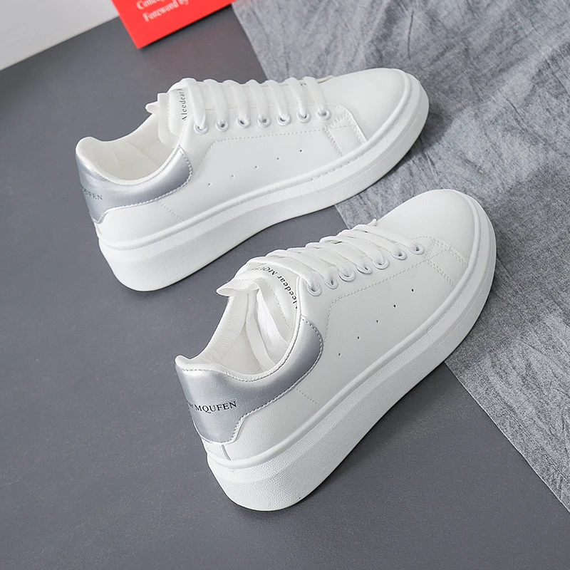 

2020 Flat Leather Canvas platform Shoes Female white board Shoes ladies casual Shoes sneakers