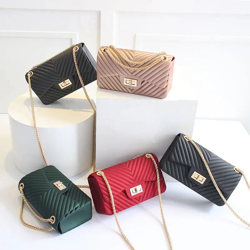 

2021 Wholesale Ladies Chain Matt Frosted Lock Jelly Handbags Crossbody Bag