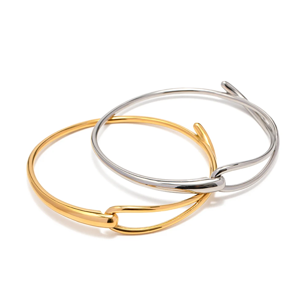 

Minimalist INS 18K Gold Plated Plated Hollow Line Stainless Steel Jewelry Geometric Knot Bangles for Women