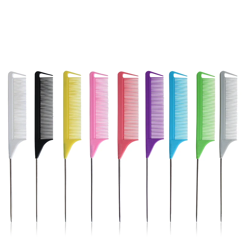 

MJ Hair Steel Pin Tail Comb Weaving Professional Hairdressing Comb Hair Cutting Comb Barber Shop Salon Beauty