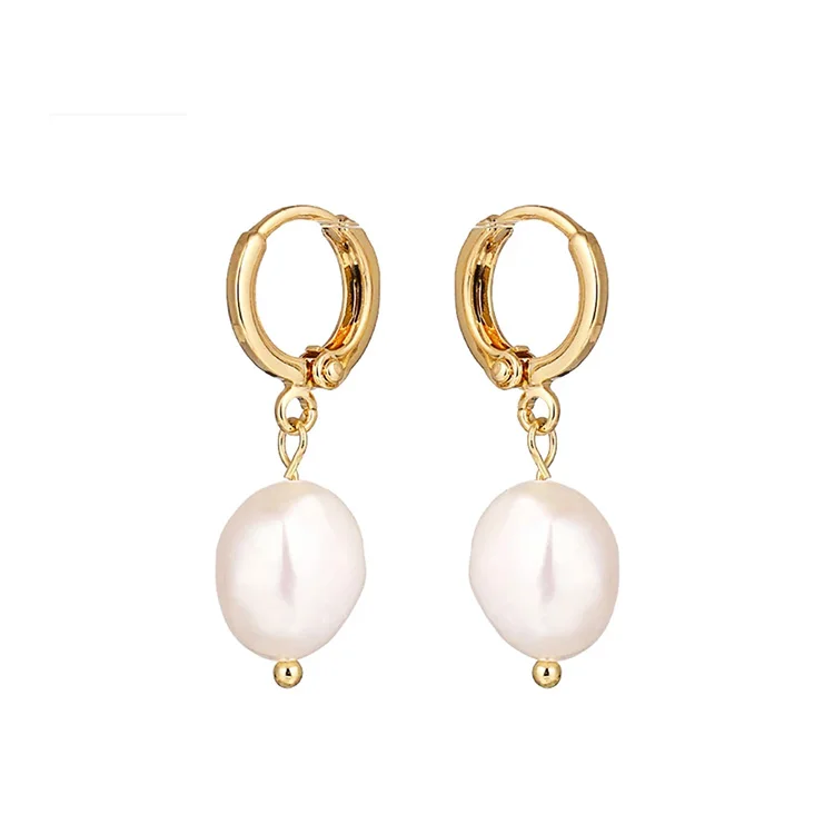 Trendy Gold Plated Female Pulseras Freshwater Pearls Elegant Hoop Earrings