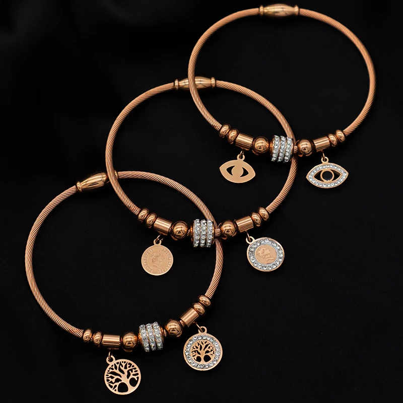

2021 trendy jewelry Women stainless steel bangle gold plated charm bracelet