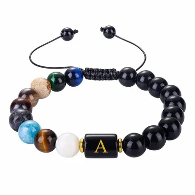 

Tiger Eye Bracelet Black Onyx Beads Bracelet Handmade 10mm Natural Meaningful Initials Bead Bracelets, Picture shows