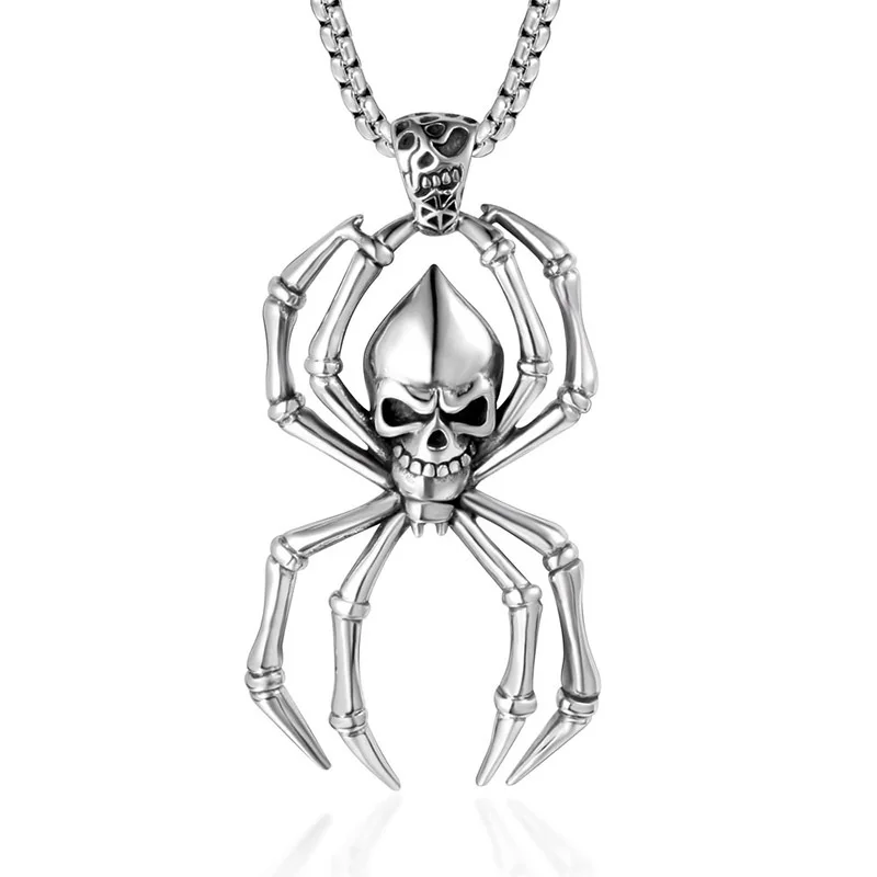 

2020 European and American hot selling skull spider pendant stainless steel domineering personality men's necklace