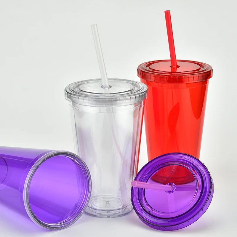 

Customized Logo Color Good Quality Double Wall Plastic Tumbler with Straw
