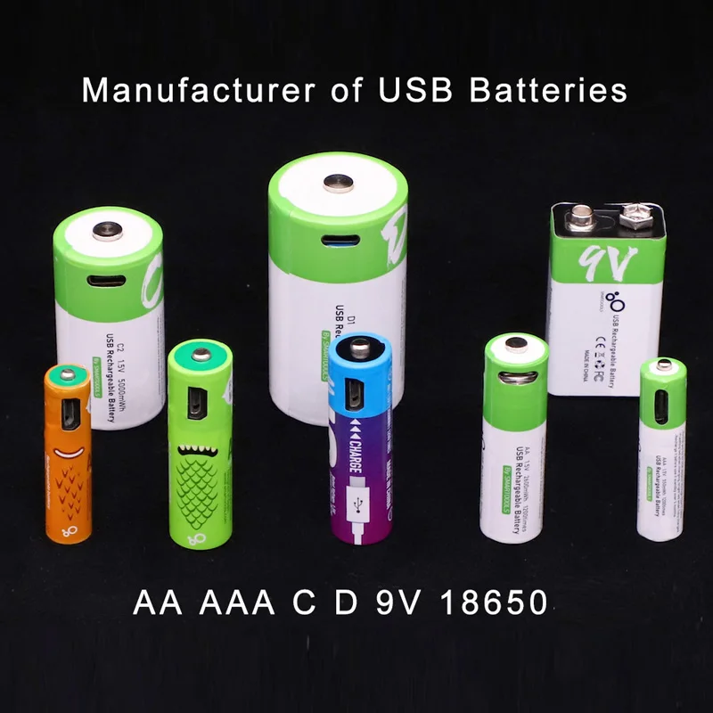 
Logo Brand Custom Rechargeable Battery 1.5V 1.2V AA AAA Reusble Micro USB Charging Port aa aaa Batteries Ni-Mh Wholesale 