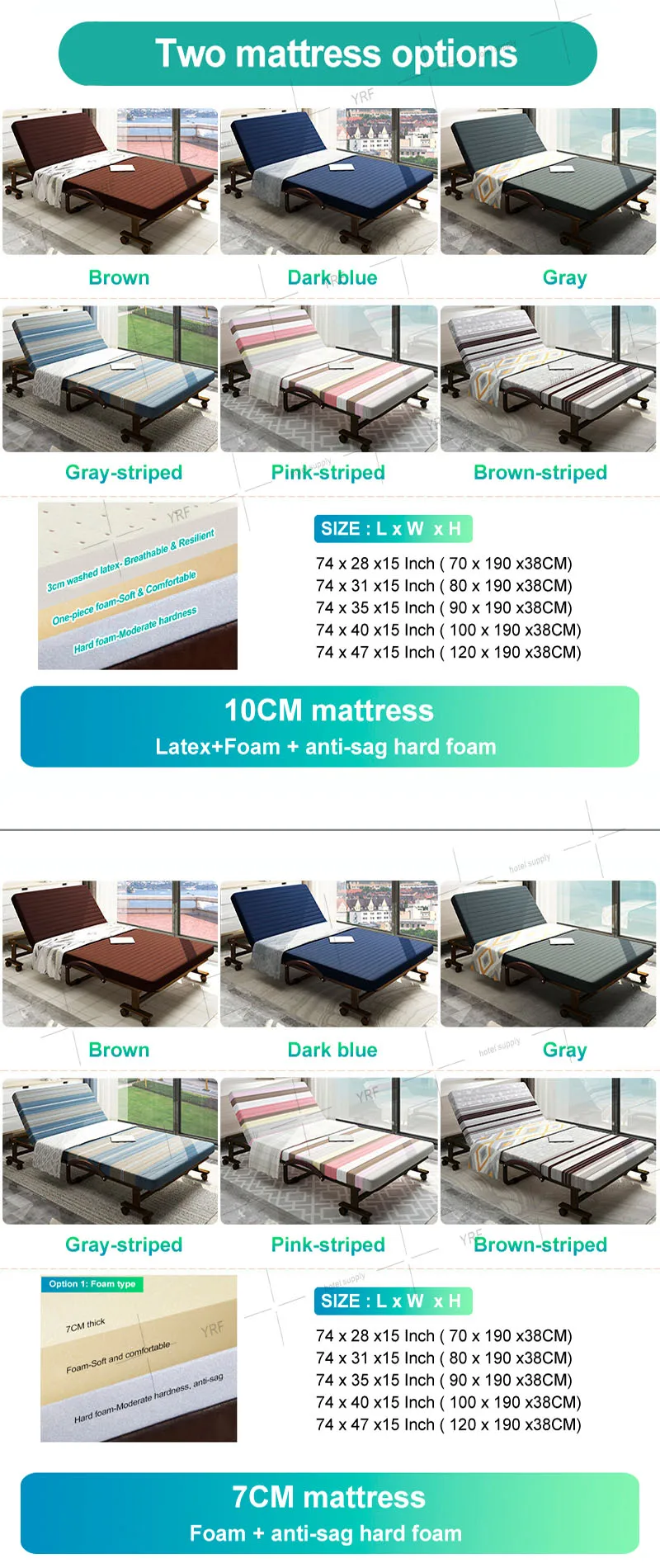 Hotel Folding Bed Spare Portable Latex Foam Mattress Beige Single Bed