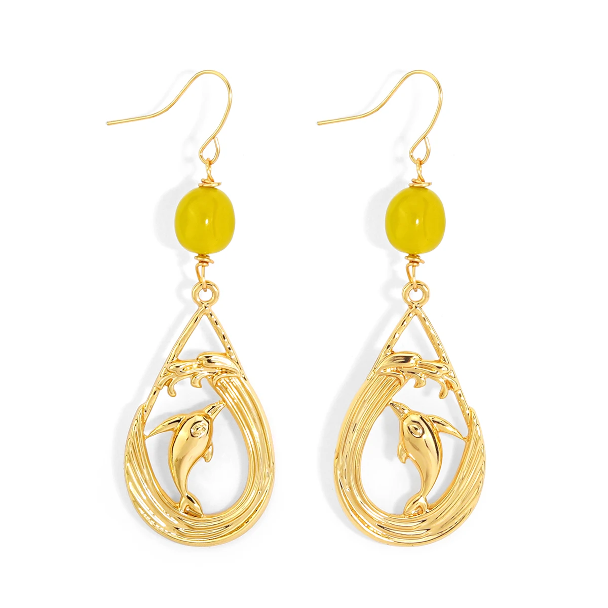 

New trendy natural stone 18k gold plating zinc alloy teardrop hawaiian earings