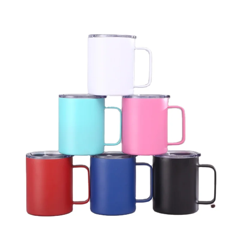 

12oz customized double wall vacuum insulated metal stainless steel travel coffee mug camping cup tumbler with handle, Bamboo color