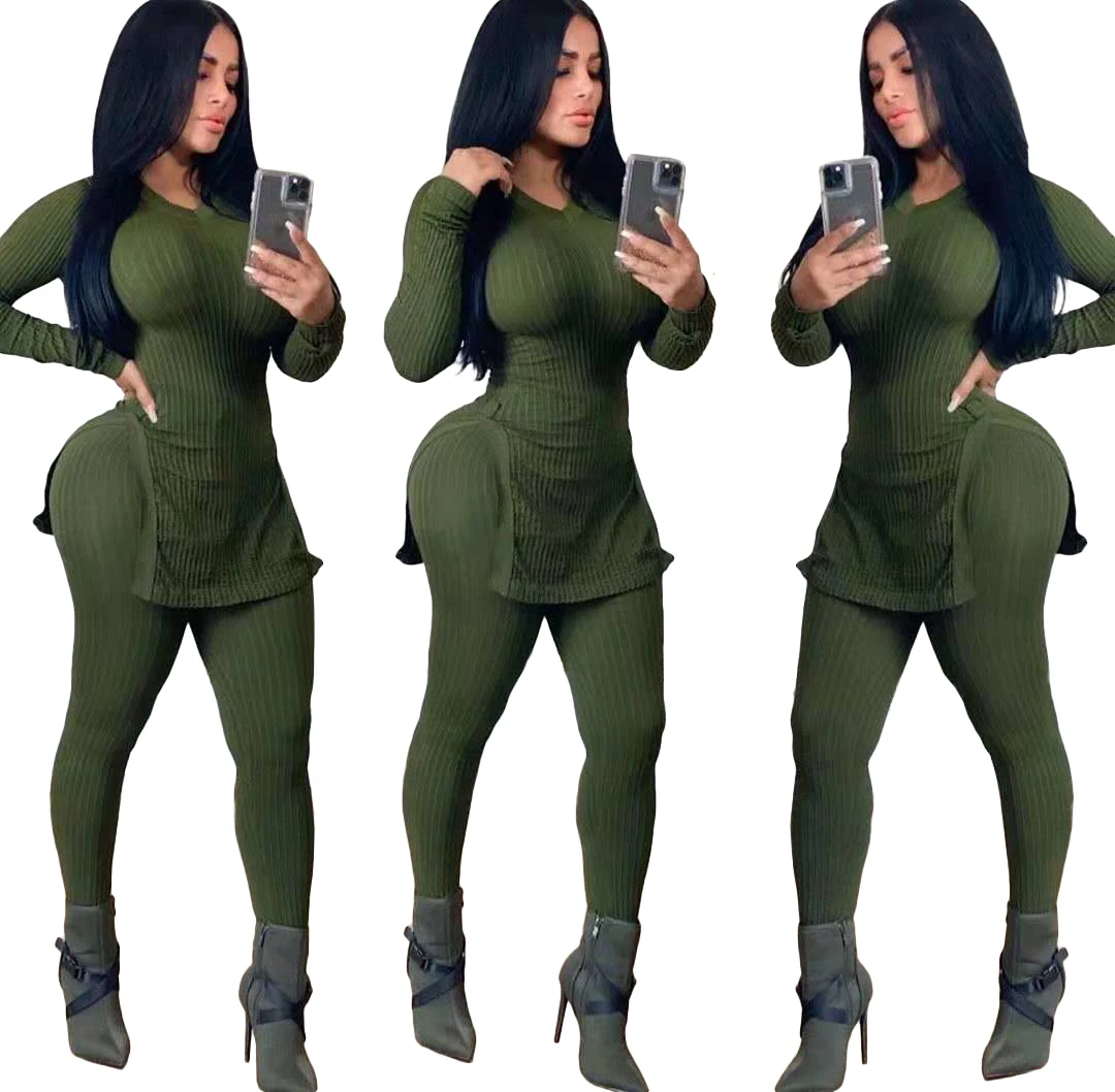 

2021 new arrivals women's sexy two-piece set with slit hem