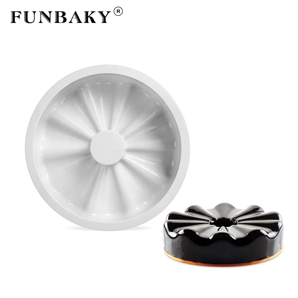 

FUNBAKY Baking silicone baking tool 3 D pattern embossing round shape mousse cake silicone mold large size single silicone mold, Customized color