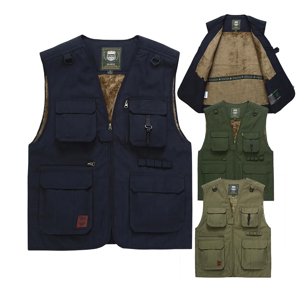 

Men's Winter Fleece Lining Multi Pockets Cargoes Capri Waistcoat Fisherman Vest For journalist shooting Hiking fishing Vest, 9colors