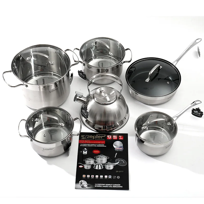 

12-piece set 18/10 stainless steel kettle stock pot frying pan cookware set pots, Customized color