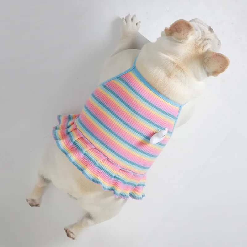 

Pet Cloth Dog Clothing Corgi Teddy Sling Vest Clothes Spring and Summer Thin Color Stripes, 3 colors