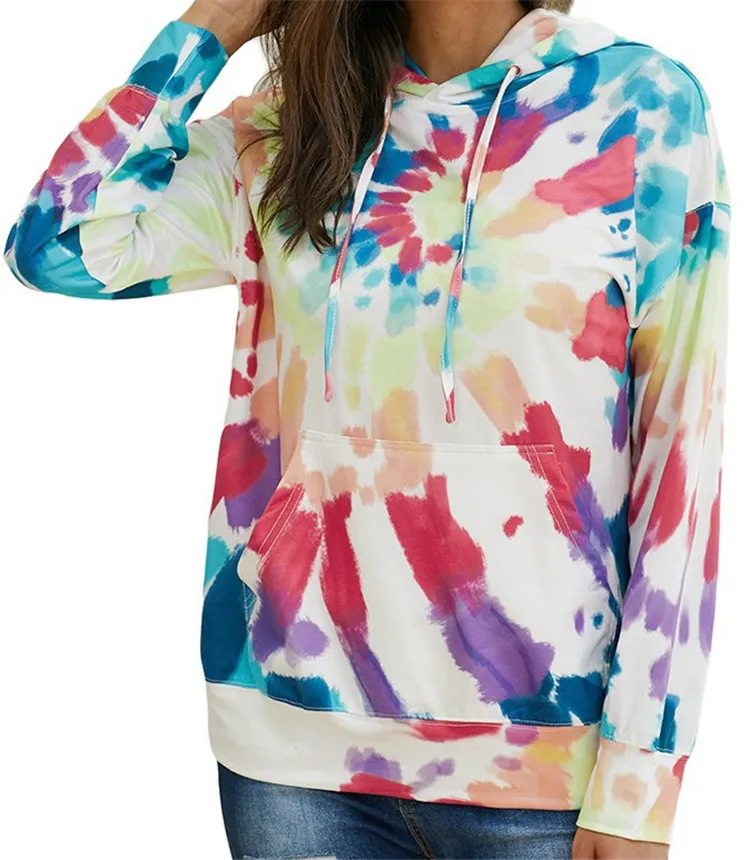 

European and American women's tops Amazon hot tie-dye gradient color printing hooded long-sleeved casual pullover sweater