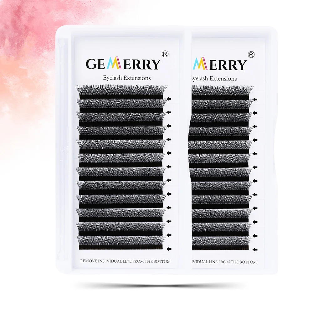 

GEMERRY Yy Shape Individually Eyelash Extensions Fluffly Slik Lash Extensions Silk Private Label Mink Eyelash Trays, Natural black