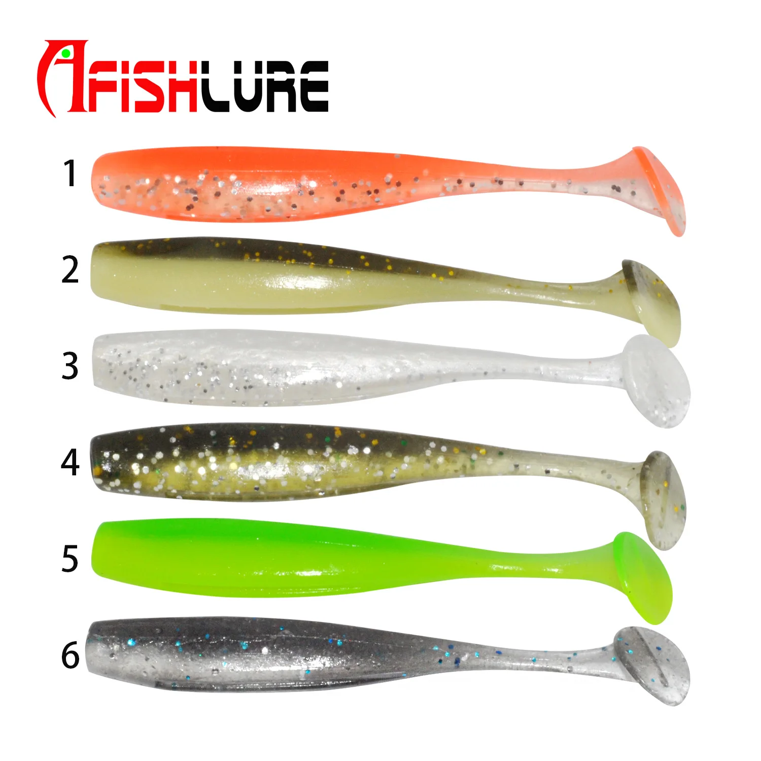 

fishing lure Manufacturer 65mm 1.6g Double Color paddle tail soft lure, 6colors