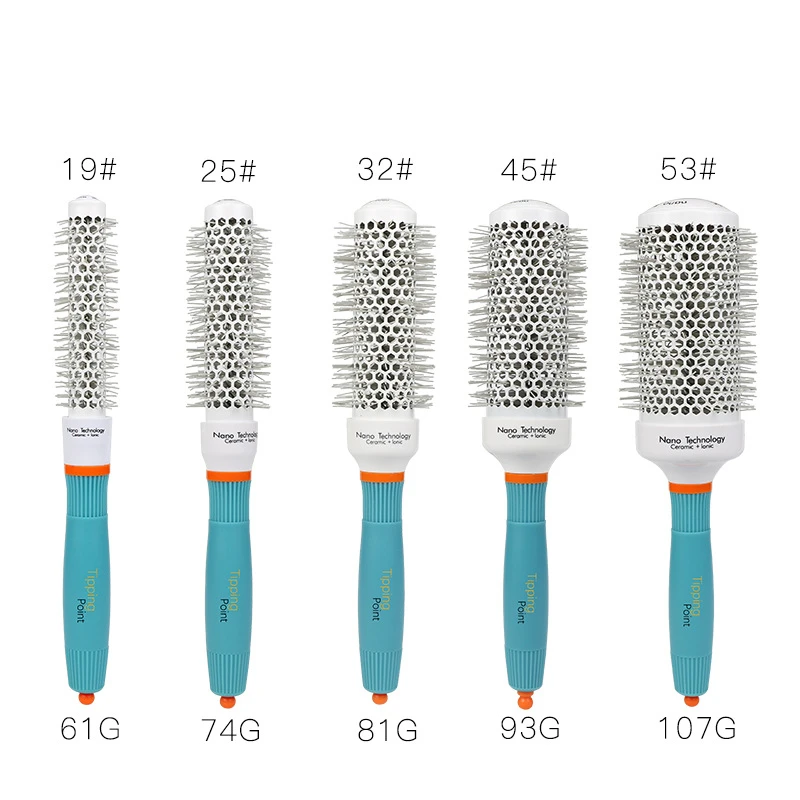 

Facoty Directly Blue Anti-static Silicone Handle Round Rolling Tangle Hair Brush Ceramic Hairstyling Comb