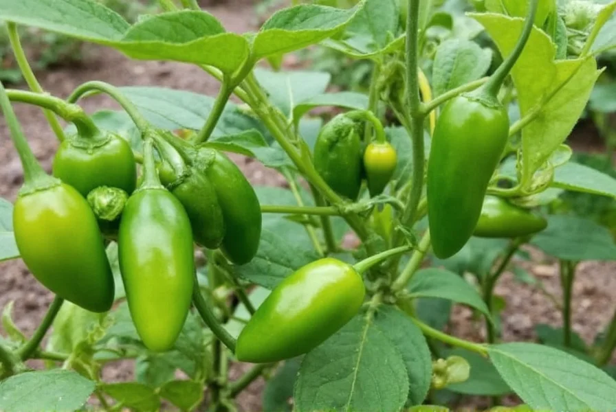 Serrano and jalapeno plants growing side by side in a garden showing plant structure differences