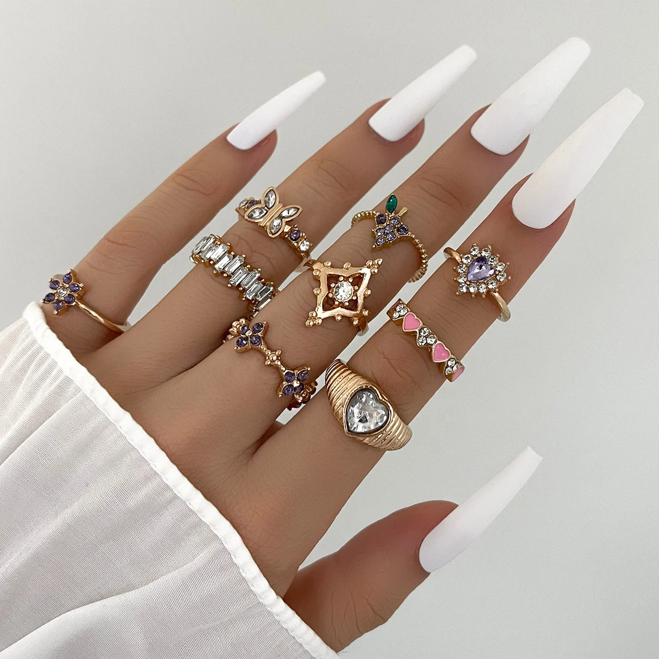 

Sindlan 9Pc Bohemian Midi Knuckle Ring Set For Women Crystal Flowers Finger Rings Vintage Jewelry, Gold color