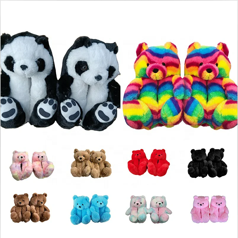 

HOT Teddy Bear Sippers Women Shoes 2021 New Fuzzy Teddy Wholesale Plush New Style Slippers House Teddy Bear Slippers for Girls, 9 colors