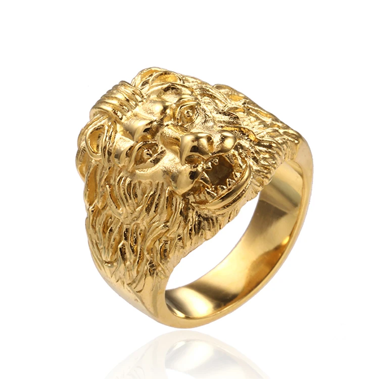 Stock Ready Quality Stainless Steel Gold Lion Head Ring For Mens ...