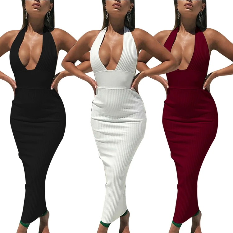 

Sexy dresses spring summer 2021 summer bodycon party club womens dress Black deep v neck maxi elegant casual dresses